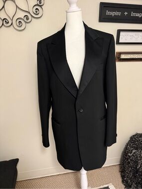 After Six Black Single-Button Tuxedo Jacket with Satin Lapel